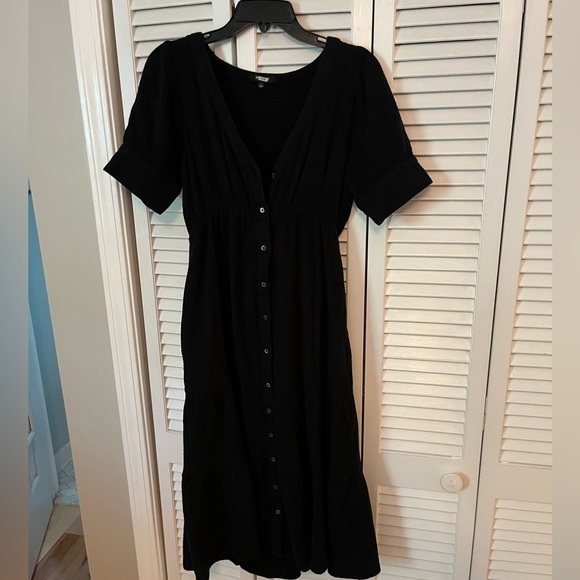 Madewell gauze cotton black midi dress - Picture 3 of 6